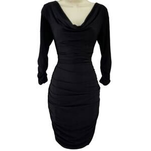 Boston Proper Black Bodycon Midi Dress Size 4 Mob Boss Wife Cocktail NWT